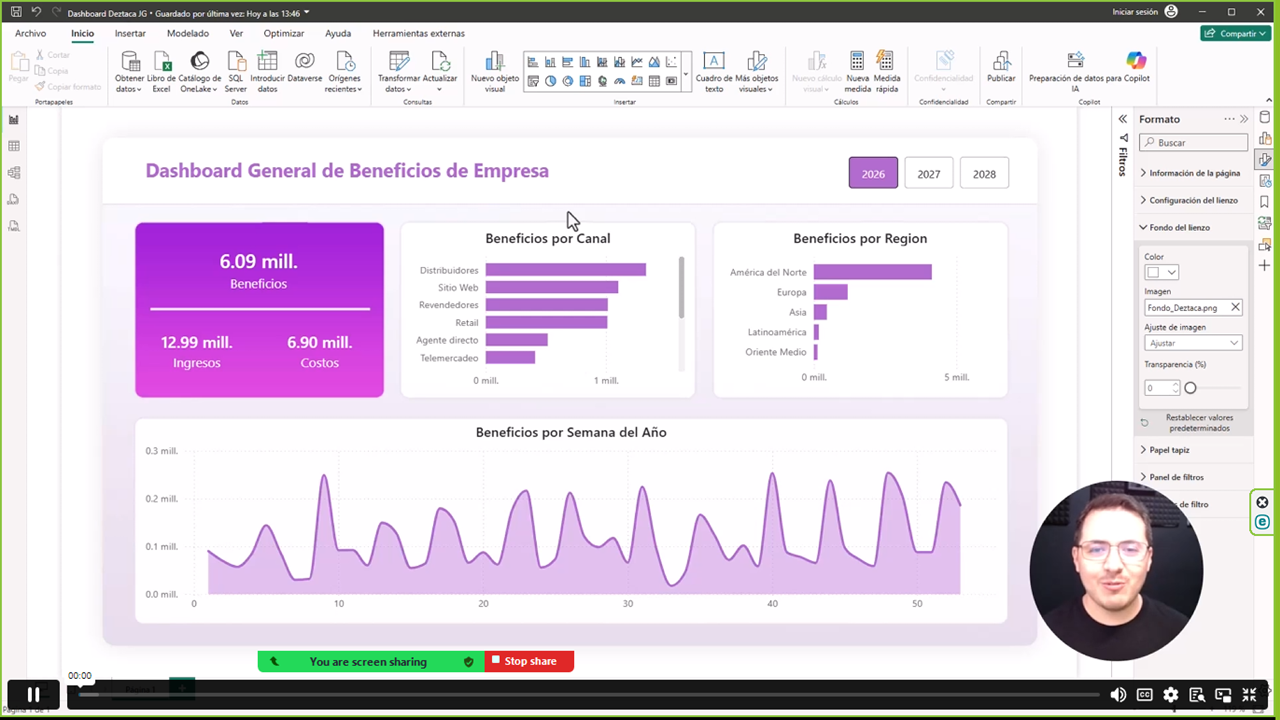 Vista previa de Dashboard general de beneficios de empresa