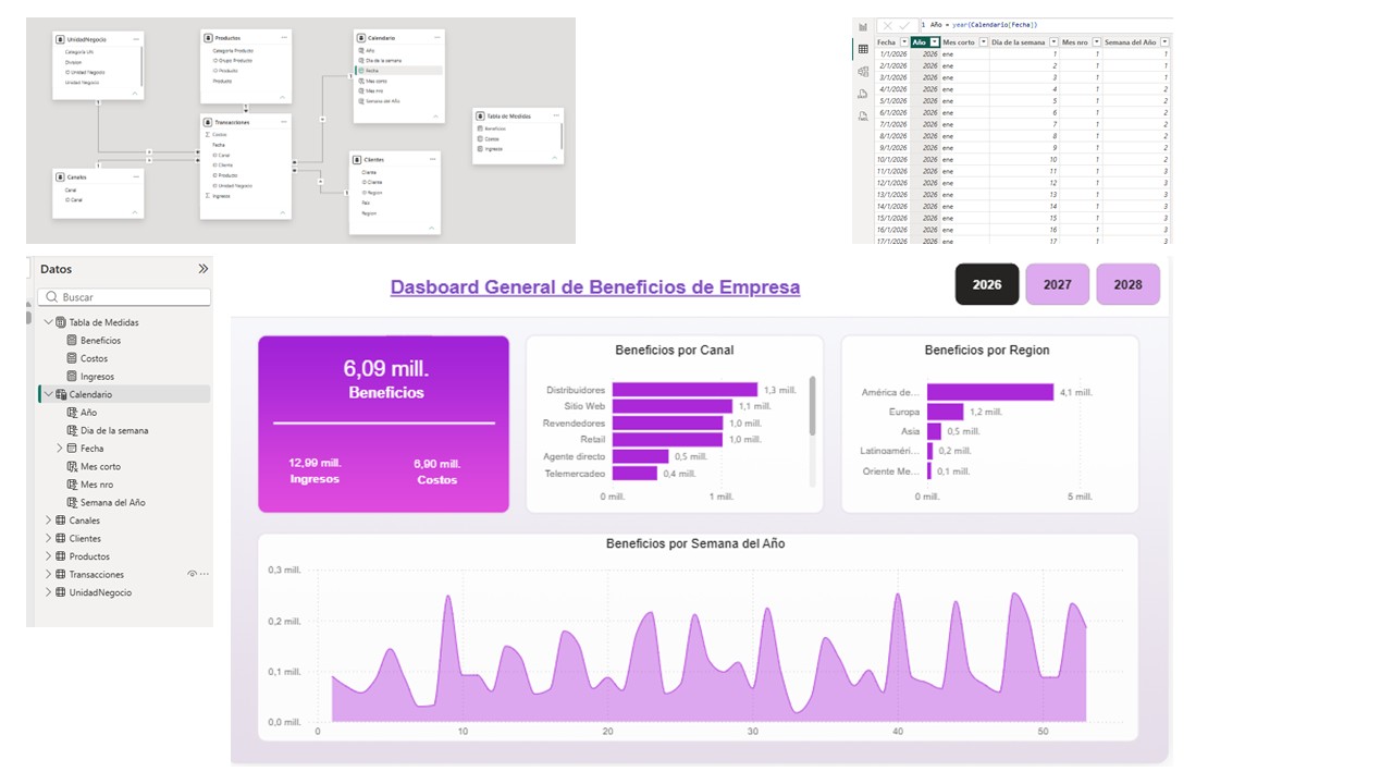 Vista previa de Dashboard general de beneficios de empresa